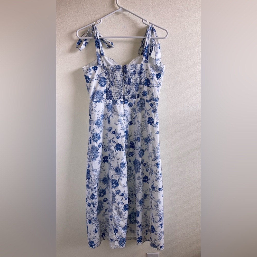 Audrey Parks for Francesca’s Blue Floral Tie Shoulder Knee-to-Midi Dress Size S - Picture 7 of 9
